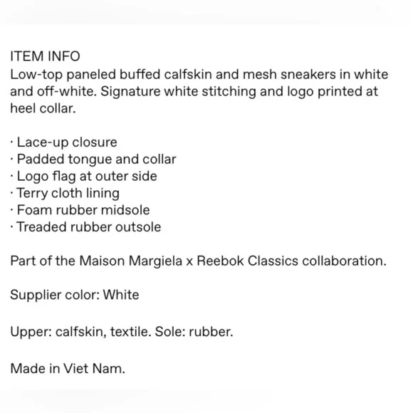 Maison Margiela x Reebok classic edition memory of sneakers 9US​​​​